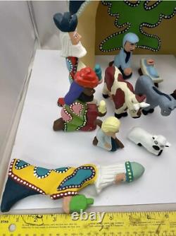 Southern Folk Art Outsider carved wood 14p Christmas Nativity Set David James