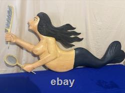 Stunning Hand Carved & Painted DOUBLE SIDED Mermaid 4 Ft x 18 Folk Art
