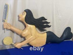 Stunning Hand Carved & Painted DOUBLE SIDED Mermaid 4 Ft x 18 Folk Art