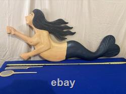Stunning Hand Carved & Painted DOUBLE SIDED Mermaid 4 Ft x 18 Folk Art
