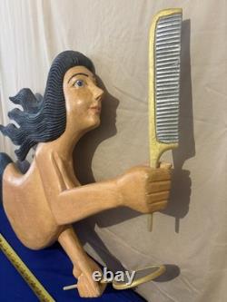 Stunning Hand Carved & Painted DOUBLE SIDED Mermaid 4 Ft x 18 Folk Art