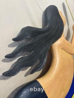 Stunning Hand Carved & Painted DOUBLE SIDED Mermaid 4 Ft x 18 Folk Art