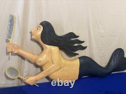 Stunning Hand Carved & Painted DOUBLE SIDED Mermaid 4 Ft x 18 Folk Art