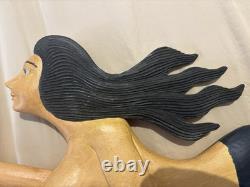 Stunning Hand Carved & Painted DOUBLE SIDED Mermaid 4 Ft x 18 Folk Art