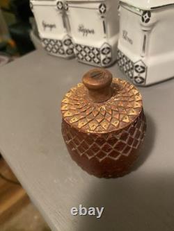 Stunning hand carved small Round Covered Box, 3 Tall 19th C. Folk Art