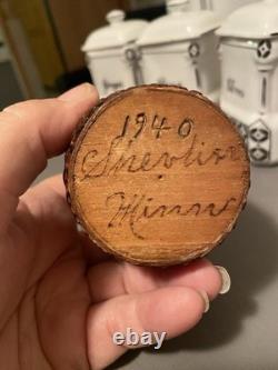 Stunning hand carved small Round Covered Box, 3 Tall 19th C. Folk Art