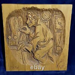 TIC TAC CLOCKS Bas Relief Wood Carving Sculpture Signed Jacques Lisee 1982 CA