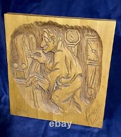 TIC TAC CLOCKS Bas Relief Wood Carving Sculpture Signed Jacques Lisee 1982 CA