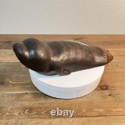Tagua Seed Pod Carving Seal Figurine Vintage Wooden Hand Carved Folk Art