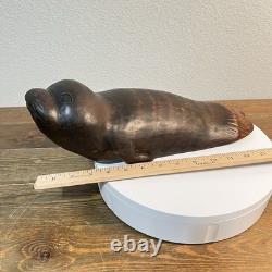 Tagua Seed Pod Carving Seal Figurine Vintage Wooden Hand Carved Folk Art