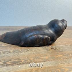Tagua Seed Pod Carving Seal Figurine Vintage Wooden Hand Carved Folk Art