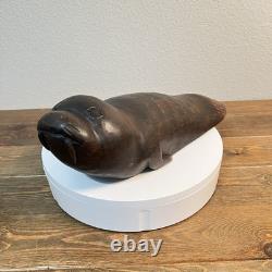 Tagua Seed Pod Carving Seal Figurine Vintage Wooden Hand Carved Folk Art