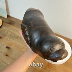 Tagua Seed Pod Carving Seal Figurine Vintage Wooden Hand Carved Folk Art