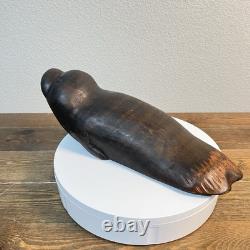 Tagua Seed Pod Carving Seal Figurine Vintage Wooden Hand Carved Folk Art