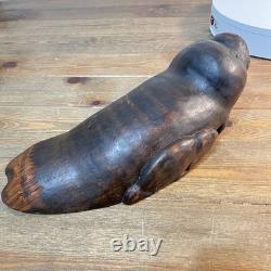 Tagua Seed Pod Carving Seal Figurine Vintage Wooden Hand Carved Folk Art