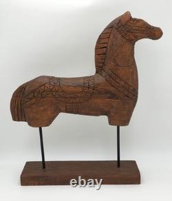 Tall Rustic Scandinavian Nordic Style Carved Solid Wood Folk Art Horse Sculpture