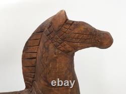 Tall Rustic Scandinavian Nordic Style Carved Solid Wood Folk Art Horse Sculpture