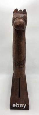 Tall Rustic Scandinavian Nordic Style Carved Solid Wood Folk Art Horse Sculpture