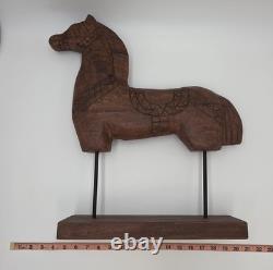 Tall Rustic Scandinavian Nordic Style Carved Solid Wood Folk Art Horse Sculpture