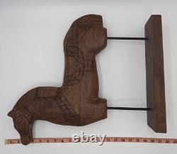 Tall Rustic Scandinavian Nordic Style Carved Solid Wood Folk Art Horse Sculpture