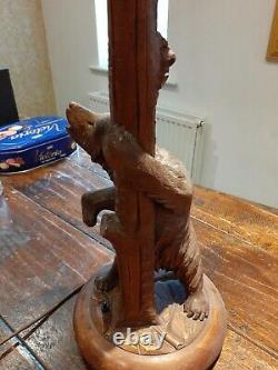 Tall antique Black Forest table/desk lamp folk art art carved Bear