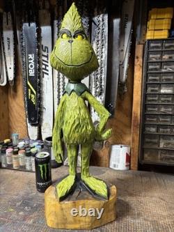 The GRINCH Chainsaw Carving GRINCH Monster WALNUT Wooden GRINCH Statue 28 Tall