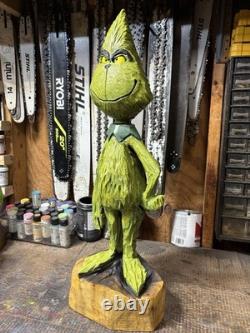 The GRINCH Chainsaw Carving GRINCH Monster WALNUT Wooden GRINCH Statue 28 Tall