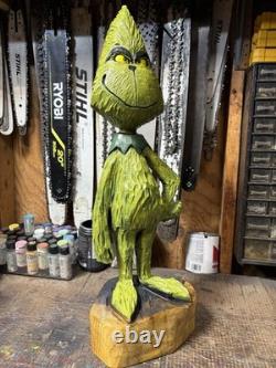 The GRINCH Chainsaw Carving GRINCH Monster WALNUT Wooden GRINCH Statue 28 Tall