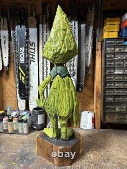 The GRINCH Chainsaw Carving GRINCH Monster WALNUT Wooden GRINCH Statue 28 Tall
