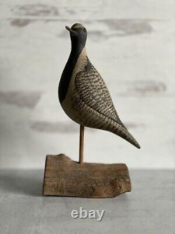 Thomas Langan Folk Art Wood Carving Black Bellied Plover Bird Carving Sculpture