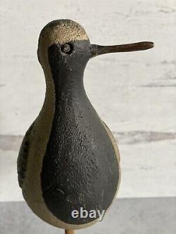 Thomas Langan Folk Art Wood Carving Black Bellied Plover Bird Carving Sculpture