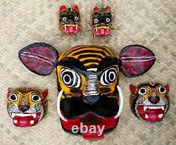 Tiger Dance Mask Big Tusks Wood Hand Carved Olinalá Guerrero Mexican Folk Art