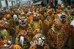 Tiger Dance Mask Big Tusks Wood Hand Carved Olinalá Guerrero Mexican Folk Art