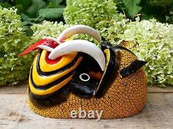 Tiger Dance Mask Big Tusks Wood Hand Carved Olinalá Guerrero Mexican Folk Art