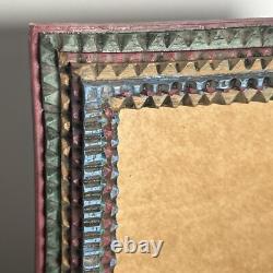 Tramp Art Multi Color Rainbow Wood Picture Frame Folk Art 8x6 Chiseled/Carved