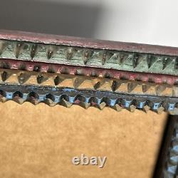 Tramp Art Multi Color Rainbow Wood Picture Frame Folk Art 8x6 Chiseled/Carved