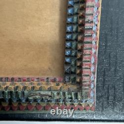 Tramp Art Multi Color Rainbow Wood Picture Frame Folk Art 8x6 Chiseled/Carved