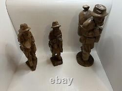 Traveling Man Hand Carved Wooden Statue Set, Folk Art, 3 Statues