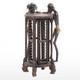 Tribal Folk Art Carved Wood Accent Table With Rotating Cd Rack