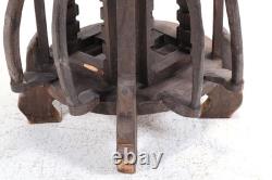 Tribal Folk Art Carved Wood Accent Table with Rotating CD Rack