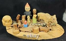 Troy Webb TN Folk Art Carved Wood 14 Animal Menagerie Coal Miner & Boy Figures