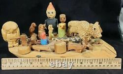 Troy Webb TN Folk Art Carved Wood 14 Animal Menagerie Coal Miner & Boy Figures