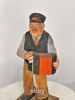 Trygg 8 Signed Hand Carved wood Old Man with Accordian Swedish folk art