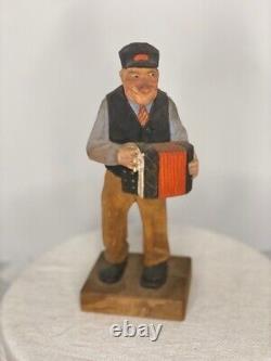 Trygg 8 Signed Hand Carved wood Old Man with Accordian Swedish folk art