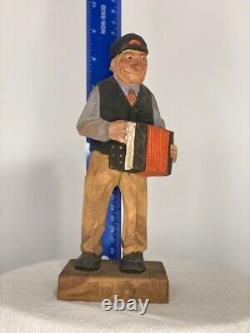 Trygg 8 Signed Hand Carved wood Old Man with Accordian Swedish folk art