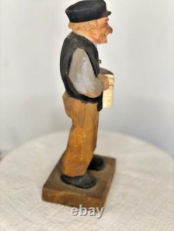 Trygg 8 Signed Hand Carved wood Old Man with Accordian Swedish folk art