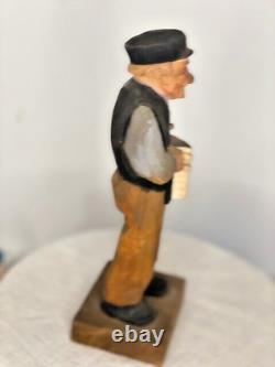 Trygg 8 Signed Hand Carved wood Old Man with Accordian Swedish folk art