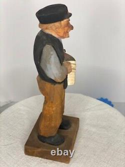 Trygg 8 Signed Hand Carved wood Old Man with Accordian Swedish folk art