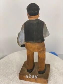 Trygg 8 Signed Hand Carved wood Old Man with Accordian Swedish folk art