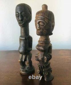 Two Antique African Tribal Art carved fetish figures Songye Kelebwe tribe